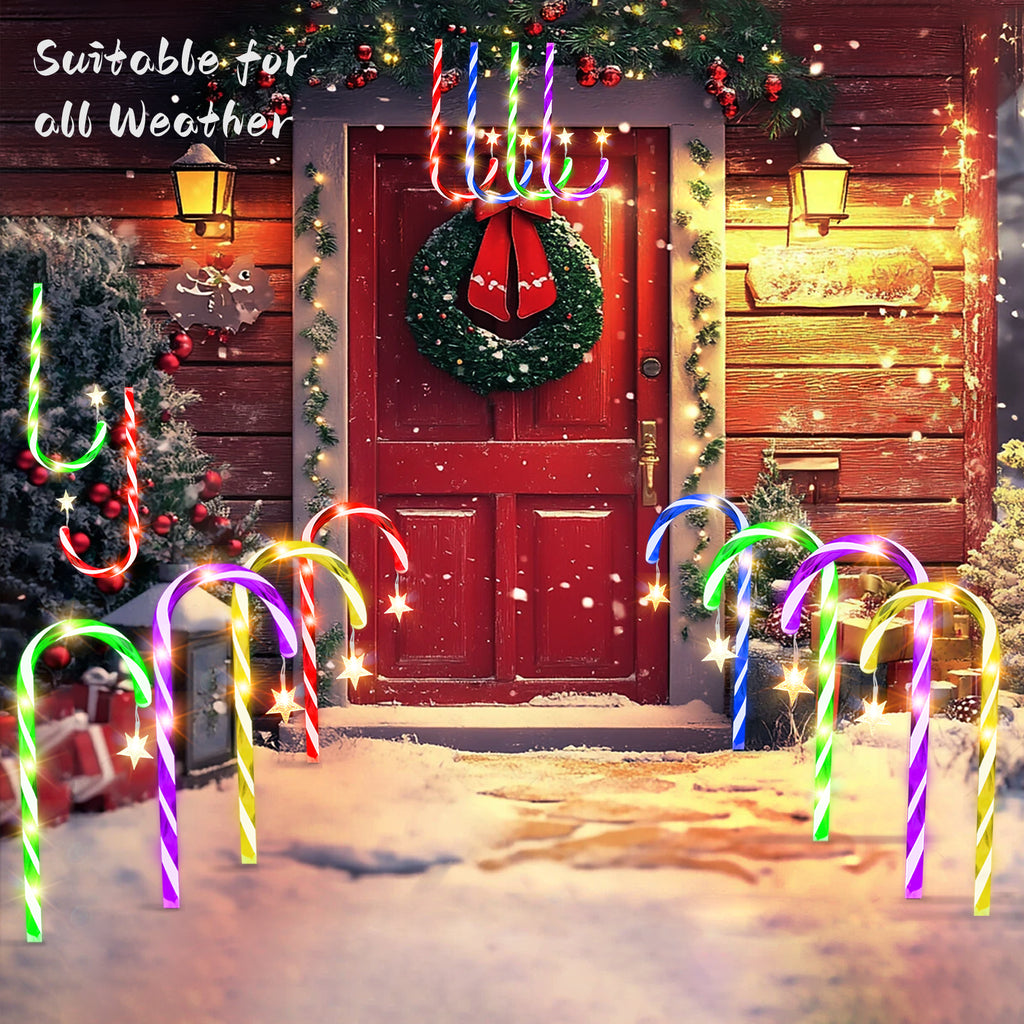 10 Pack 21" Solar Candy Cane Lights w/ Remote - Waterproof Outdoor Christmas Pathway Markers