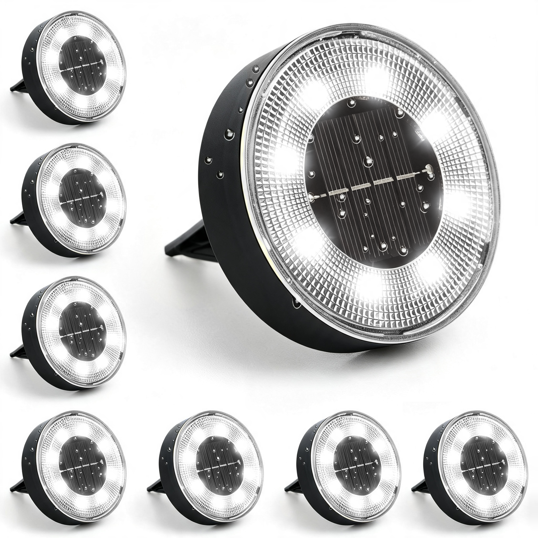 8-Pack Solar Ground Lights, 8 LED Solar In-Ground Disk Lights, IP65 Waterproof Outdoor Landscape Pathway Lights for Lawn, Yard, Patio, Walkway