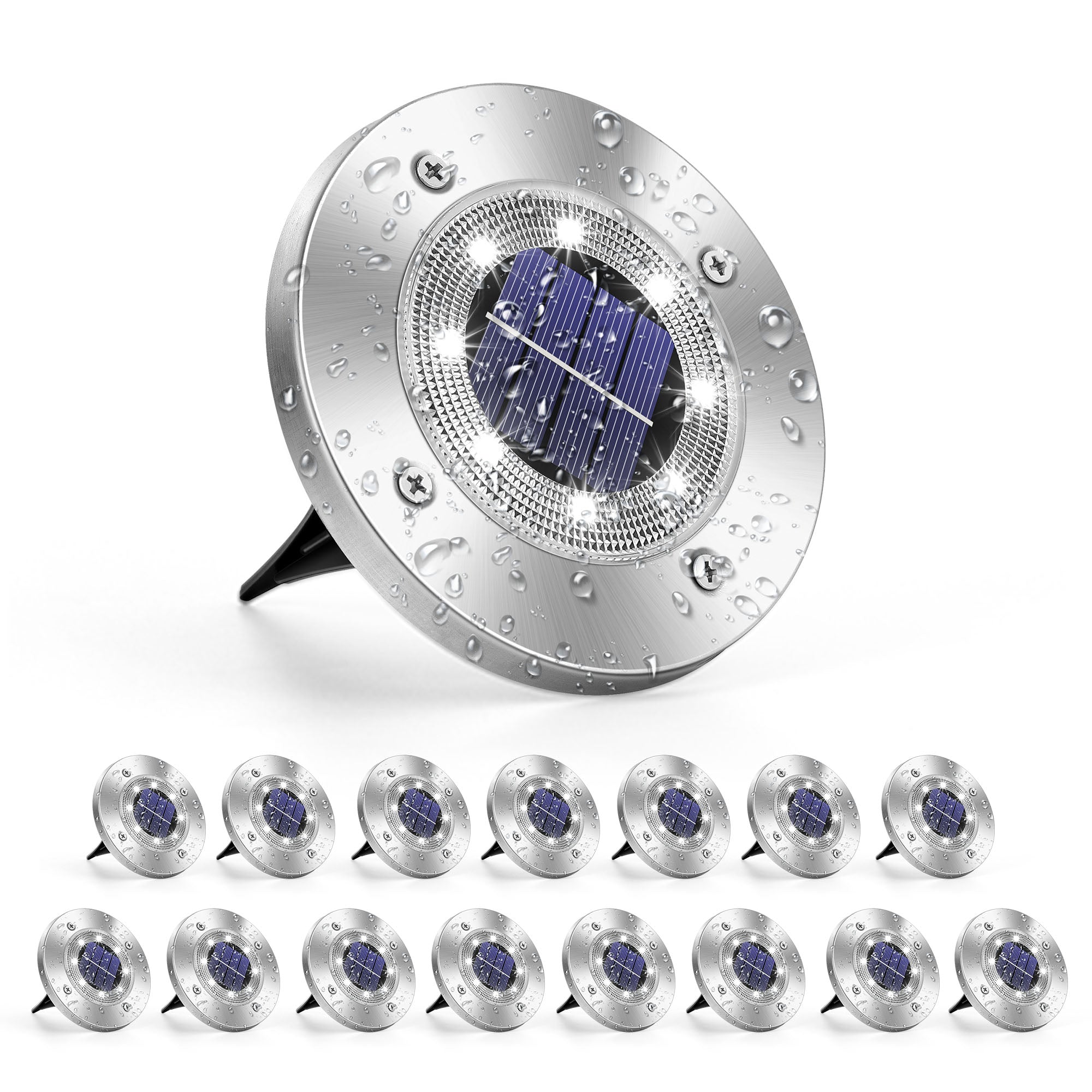 8 Pack Solar Ground Lights, 8 LED Warm White Solar Disk Lights, Waterproof Outdoor Landscape Lighting for Garden, Pathway, Lawn, Yard & Driveway