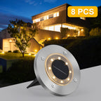 8 Pack Solar Ground Lights, 8 LED Warm White Solar Disk Lights, Waterproof Outdoor Landscape Lighting for Garden, Pathway, Lawn, Yard & Driveway