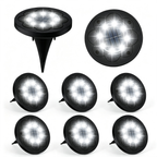 Flower Shaped 8‑LED Solar Ground Lights 8‑Pack, Waterproof Outdoor Buried Disk Lights