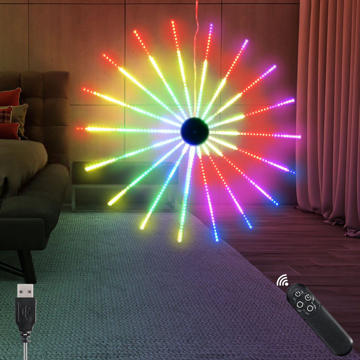 Solar Firework Lights Outdoor RGB Color Led Light for Garden Yard Holiday Decor