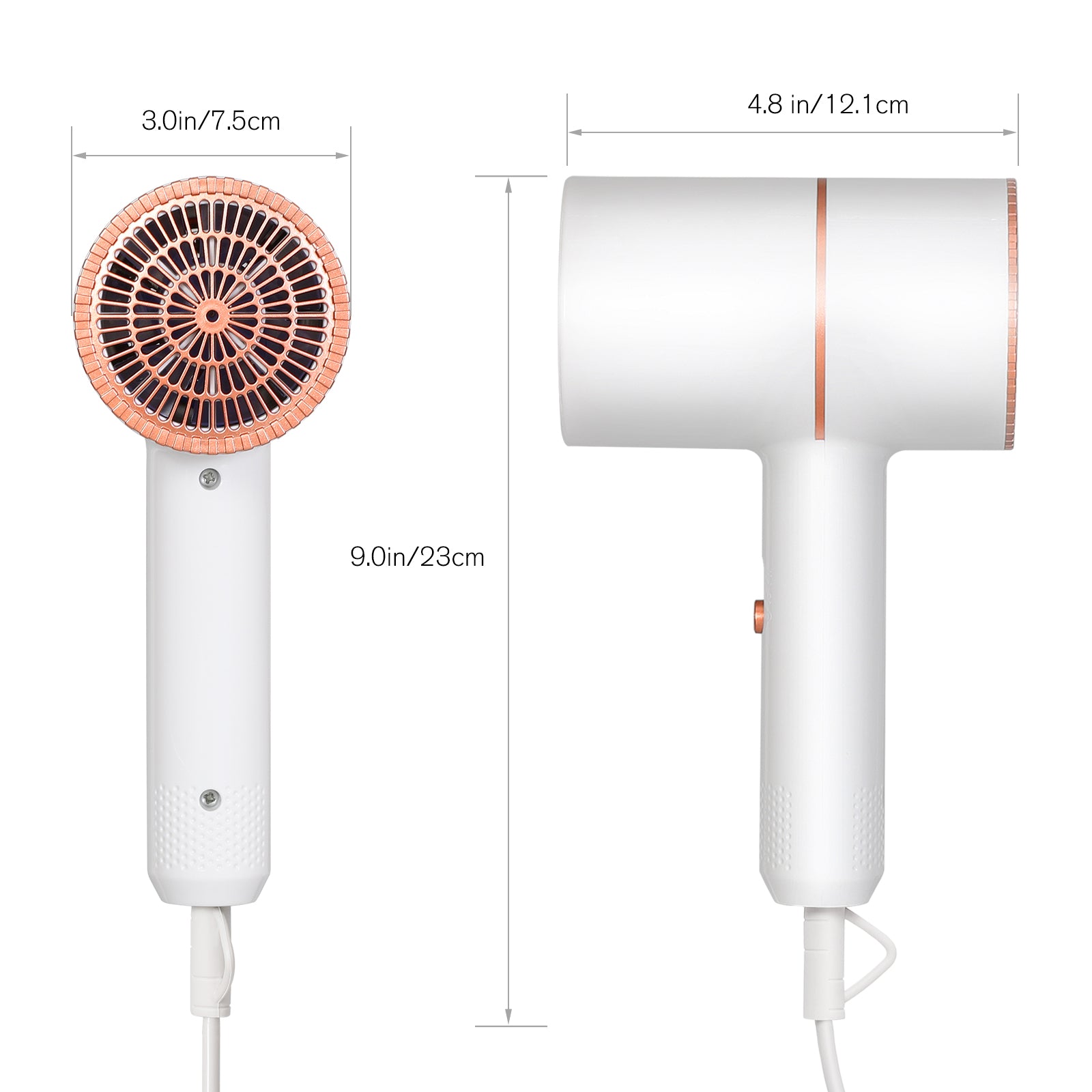 Negative Ion Hair Dryer White Hammer Style Fast Drying Blow Dryer Portable Household Travel Hair Blower with Nozzle