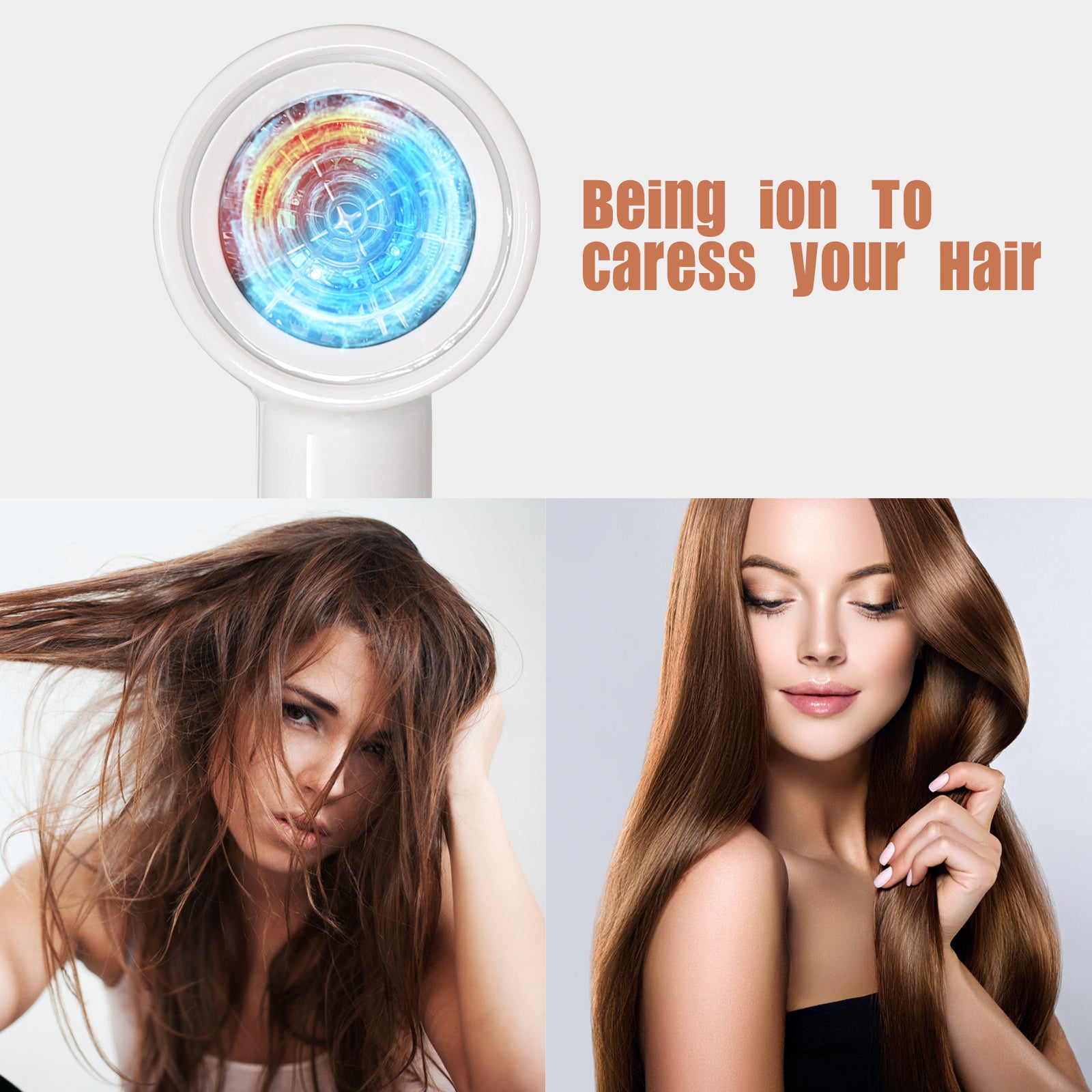 Negative Ion Hair Dryer White Hammer Style Fast Drying Blow Dryer Portable Household Travel Hair Blower with Nozzle