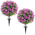 2 Pack Artificial Purple Violet Topiary Ball Trees, 23.6 Inch Fake Flower Ball Plants with Ground Stake, UV Resistant Faux Floral Shrubs for Outdoor Garden, Patio, Front Porch Decor