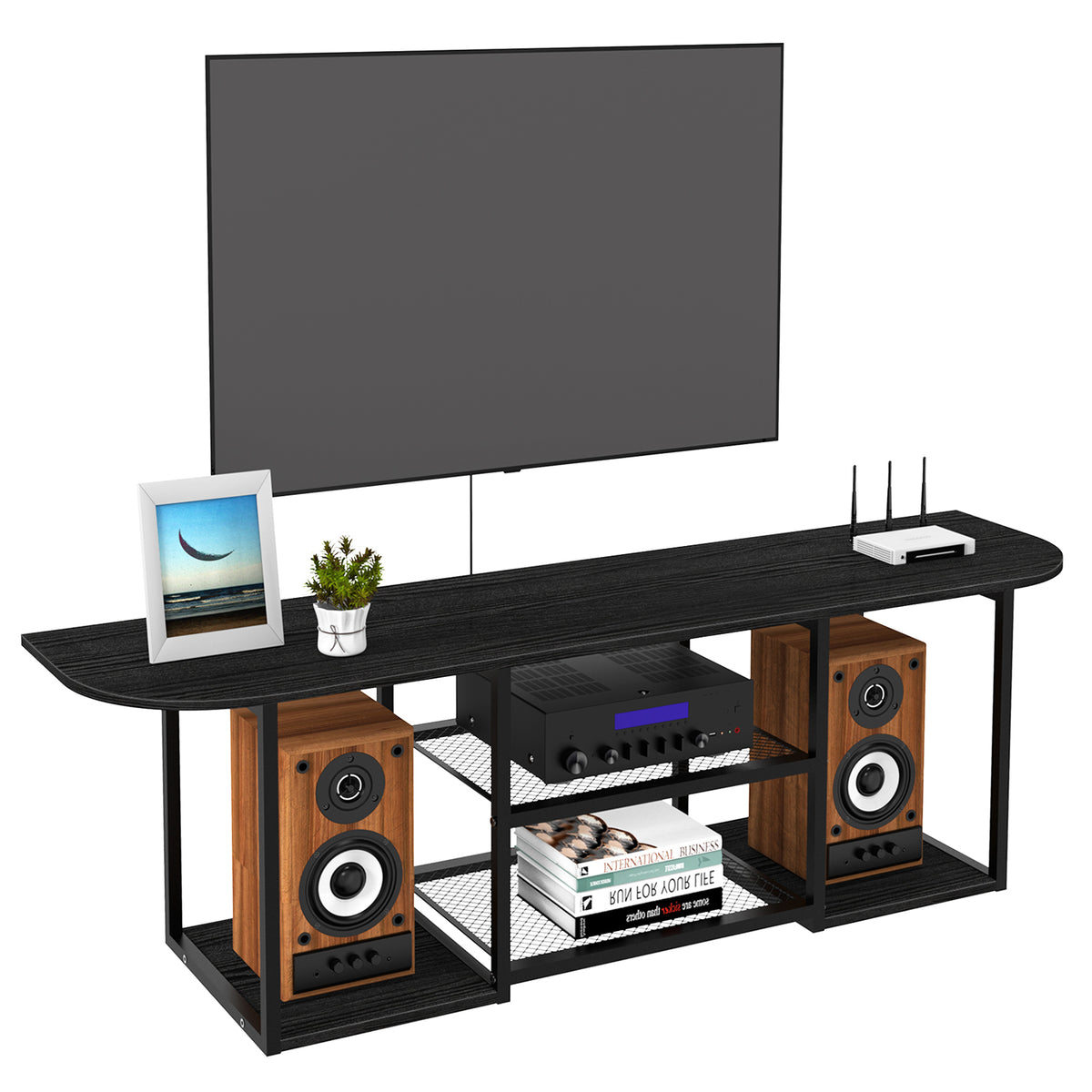 Floating TV Stand (120cm) - Wall Mounted White Entertainment Centre for 50" TVs w/ Open Shelves