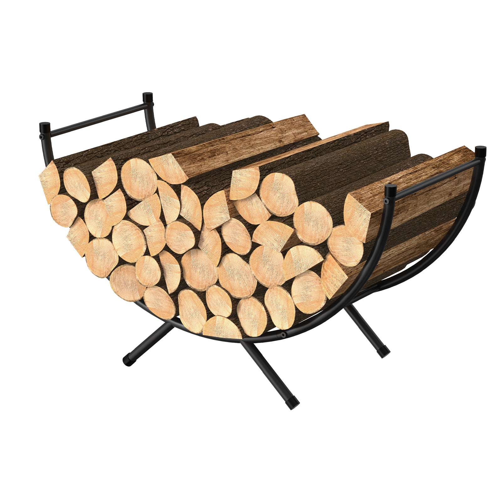 33 Inch Curved Firewood Rack, Powder-Coated Metal Fireplace Log Holder, Heavy Duty Indoor/Outdoor Firewood Storage Rack for Fireplace, Patio, Backyard, Black