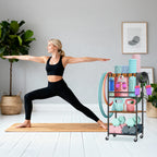 Home Gym Storage Rack, Heavy Duty Yoga Mat Holder Workout Equipment Storage Organizer Weight Rack with Hooks & Wheels for Dumbbells Kettlebells Dumbbell Yoga Block Foam Rollers Yoga Strap Resistance Bands, Fitness Exercise Equipment