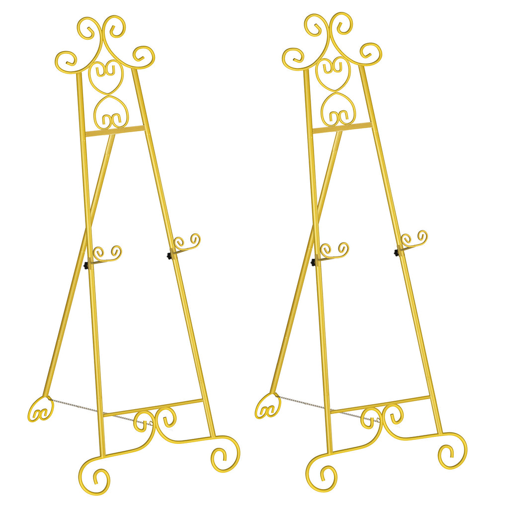 2/1-Pack 59 Inch Floor Easel for Wedding Signs, Adjustable 3-Tier Standing Display Rack for Posters and Art with Chain Support，Gold/Black