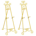 2/1-Pack 59 Inch Floor Easel for Wedding Signs, Adjustable 3-Tier Standing Display Rack for Posters and Art with Chain Support，Gold/Black