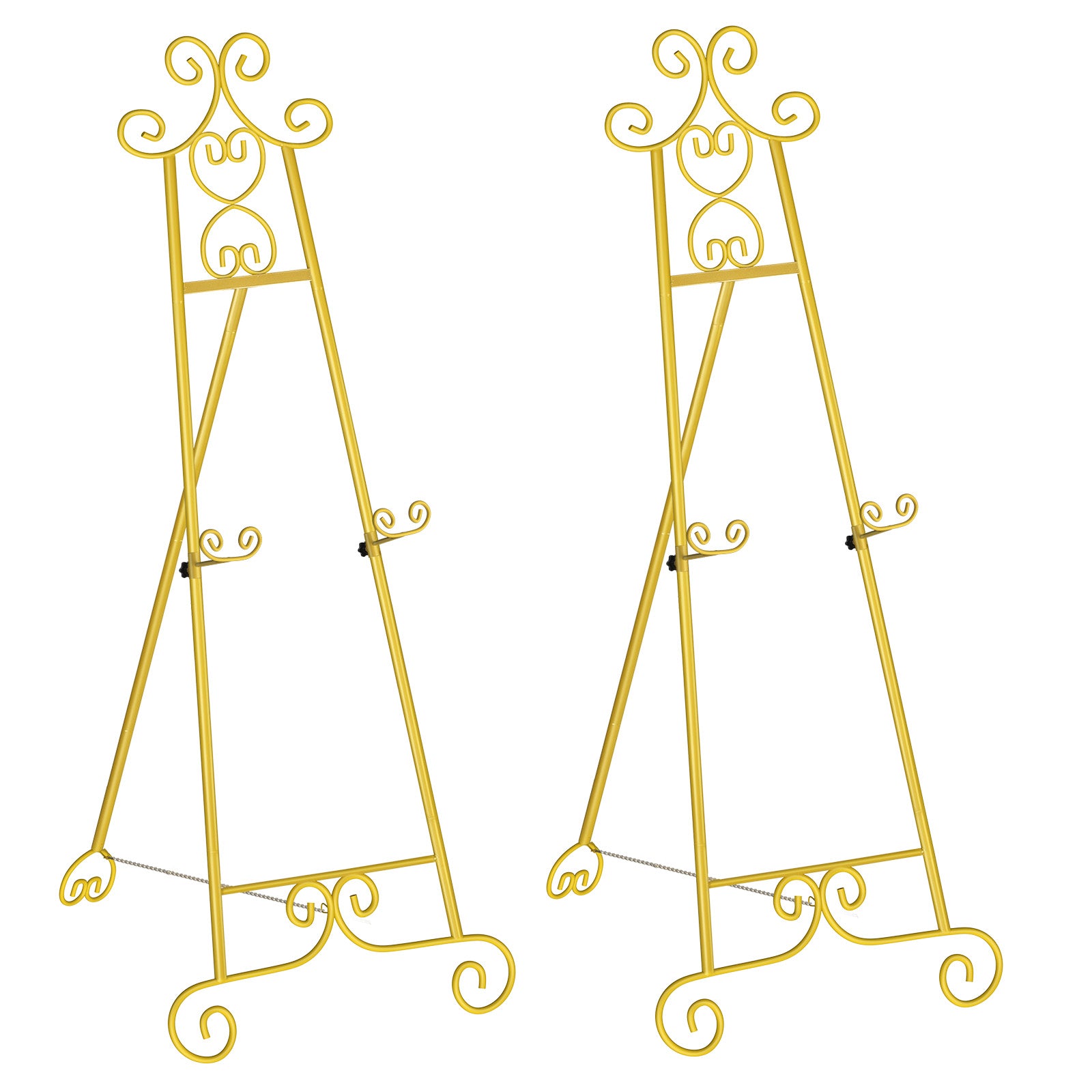 2/1-Pack 59 Inch Floor Easel for Wedding Signs, Adjustable 3-Tier Standing Display Rack for Posters and Art with Chain Support，Gold/Black