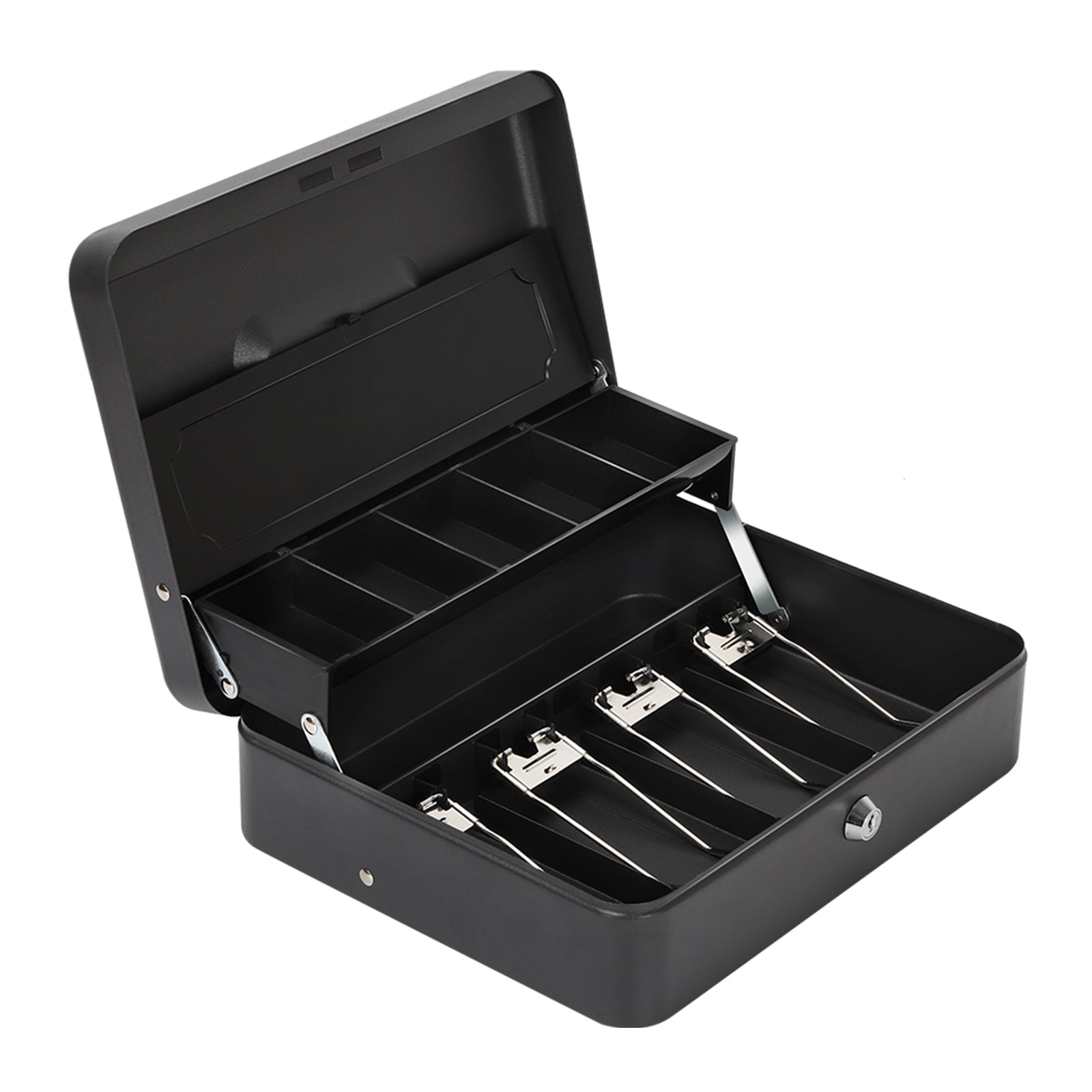 SecureVault Pro Double-Layer Cash Box | Large Portable Money Safe with Key Lock & Coin Tray
