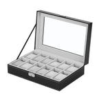 Premium 6-Slot Watch Display Case - Black Leather Watch Box with Large Glass Window & Secure Lock