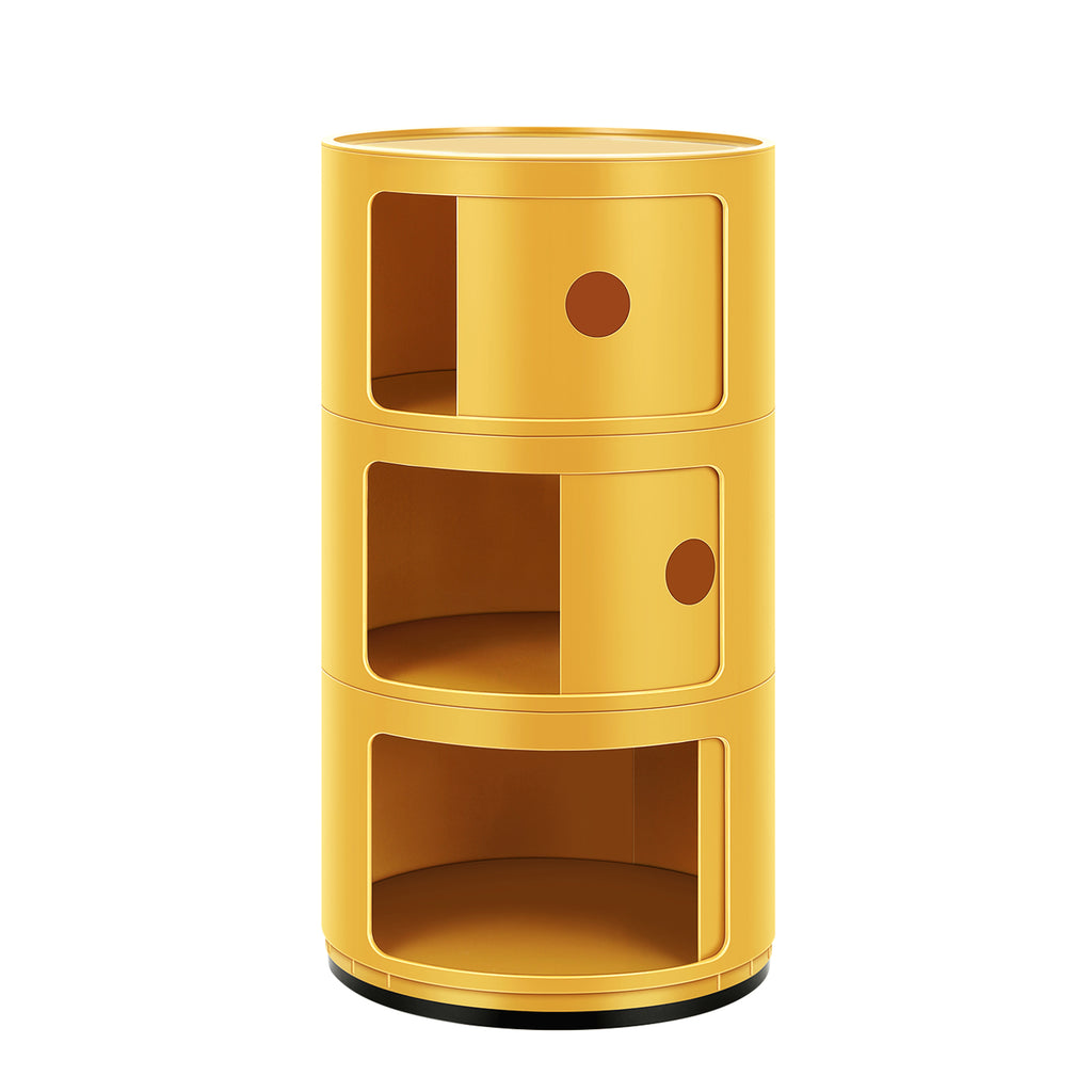 Stylish Plastic Round Nightstand Storage With Drawers & Sliding Doors, Minimalism 3 Tier Bedside Table Lightweight Stackable Cabinet Side Table, End Table, For Living Room And Bedroom, Small Space,