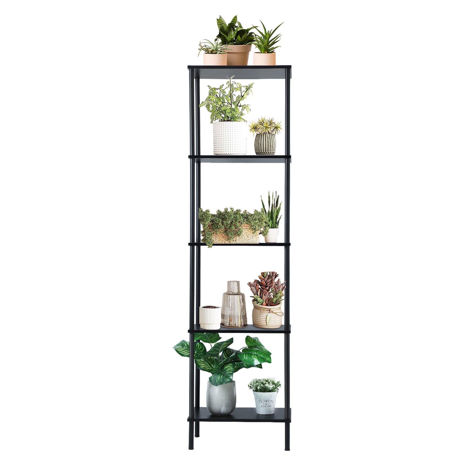 Tall 2 3 4 5-Tier Corner Bookshelf - Narrow Vertical Display Shelf & Plant Stand for Living Room, Black or brown