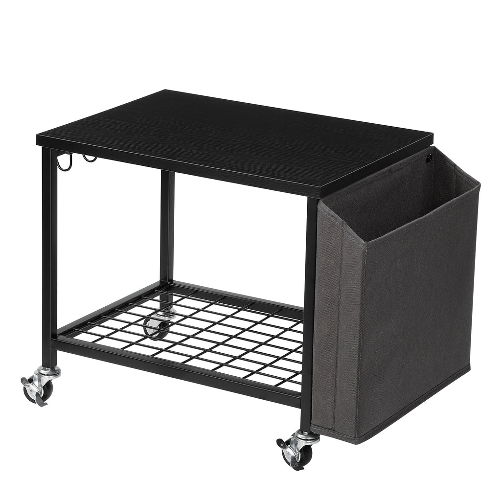 Under-Desk Printer Stand with Storage Bag - Desktop Fax/Scanner Shelf with Side Hooks and Adjustable Feet
