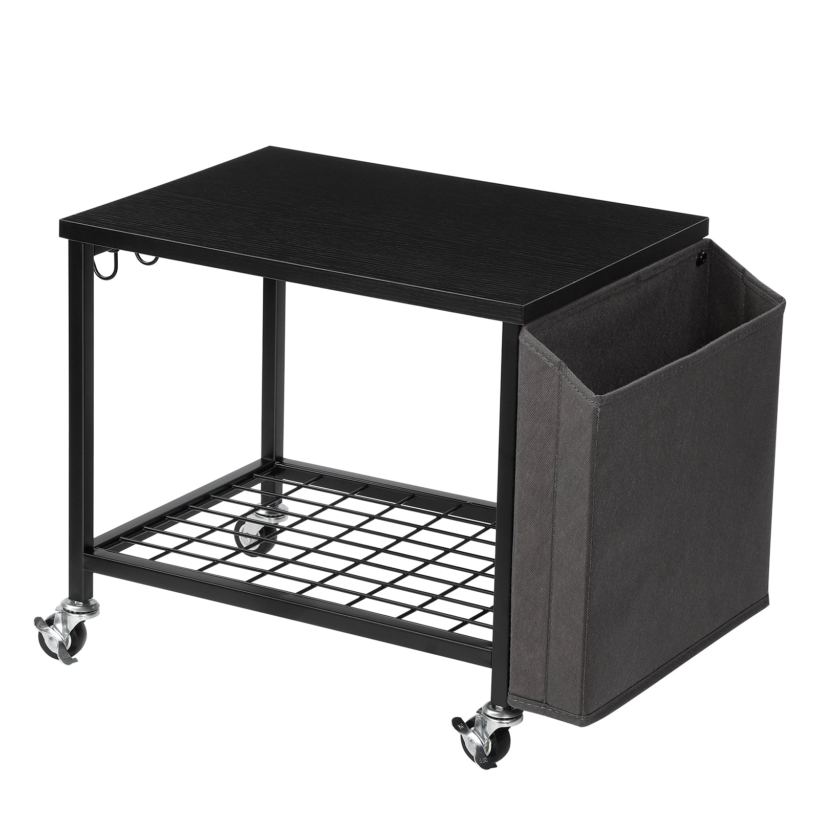 Under-Desk Printer Stand with Storage Bag - Desktop Fax/Scanner Shelf with Side Hooks and Adjustable Feet