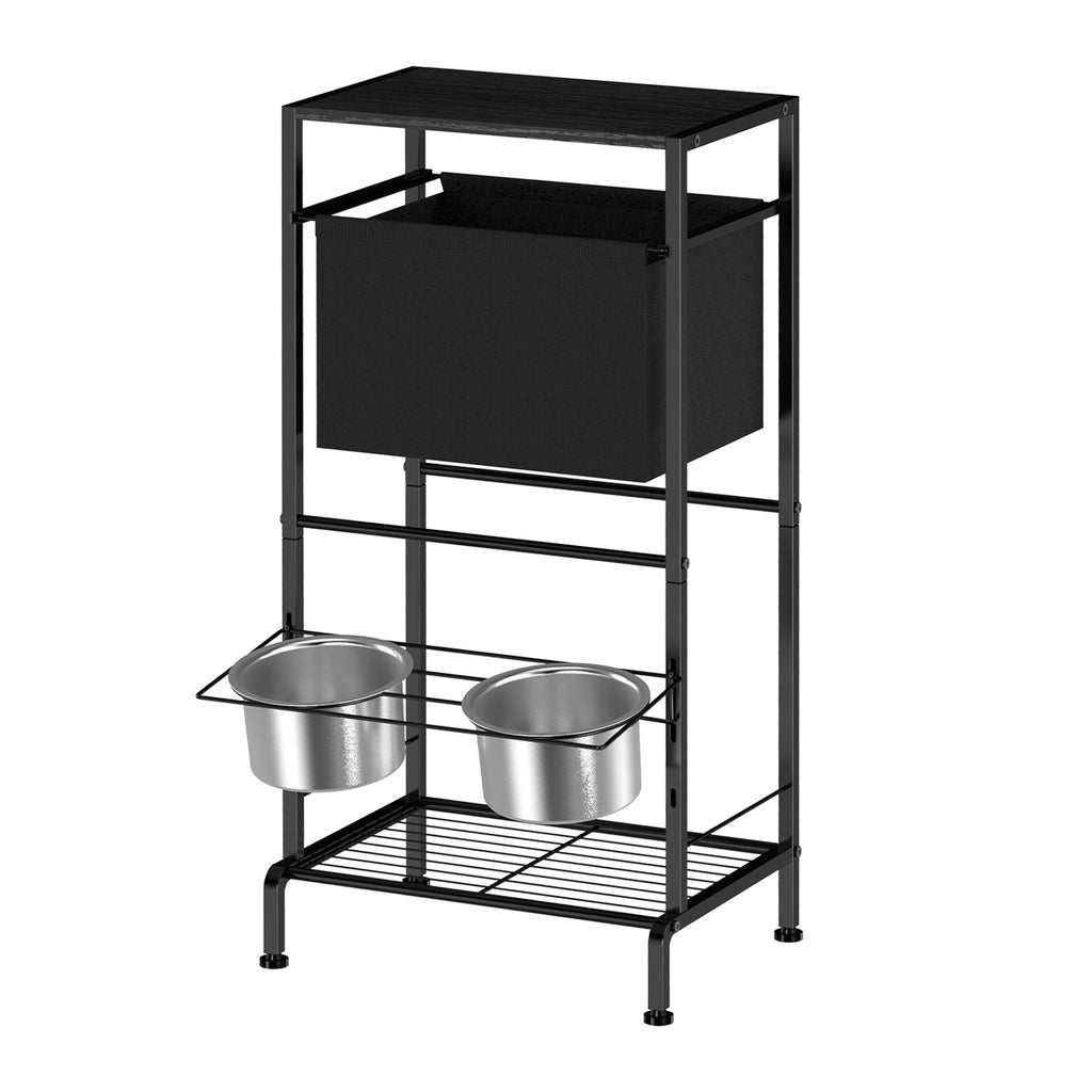 2 Bowl Elevated Dog Feeder with Adjustable Height, Raised Pet Feeding Station Cabinet with Toy Storage Basket, Divided Storage Space & Food Bowls, Pet Storage Organizer for Dog Supplies