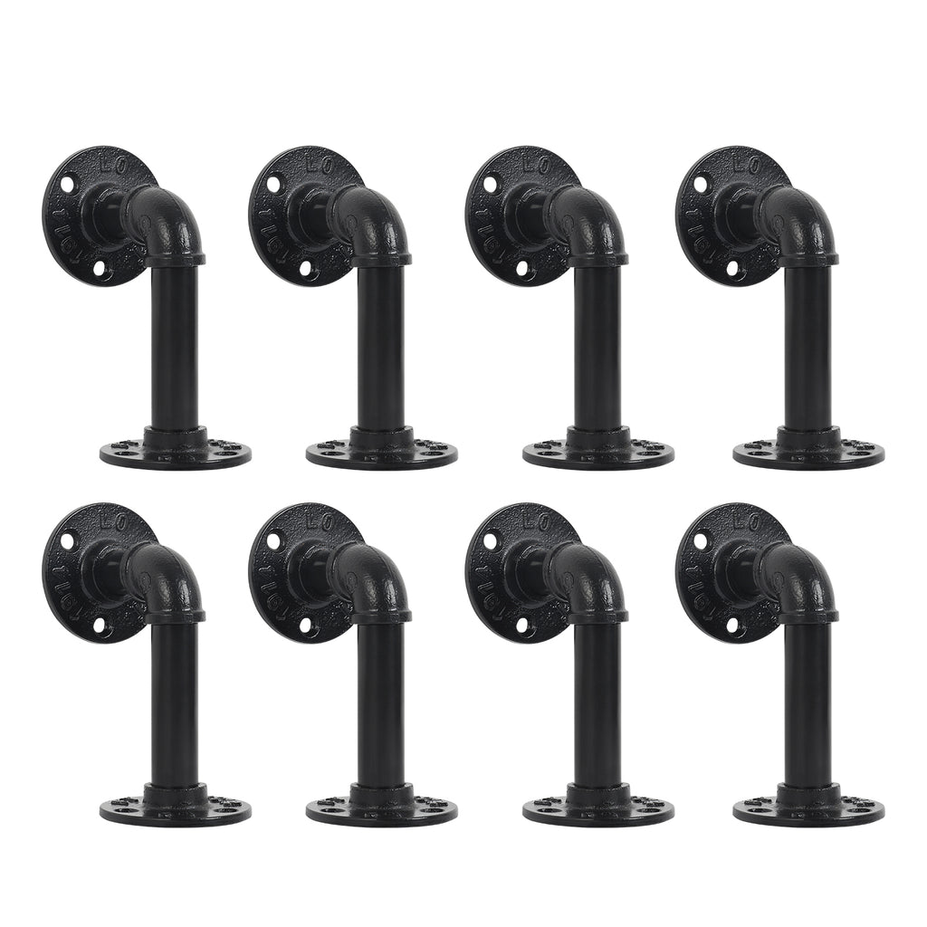 4/6/8 Pack Industrial Pipe Shelf Brackets, Cast Iron Elbow Shelving Brackets for DIY Floating Shelves, Heavy Duty Wall Mount Brackets, Black,