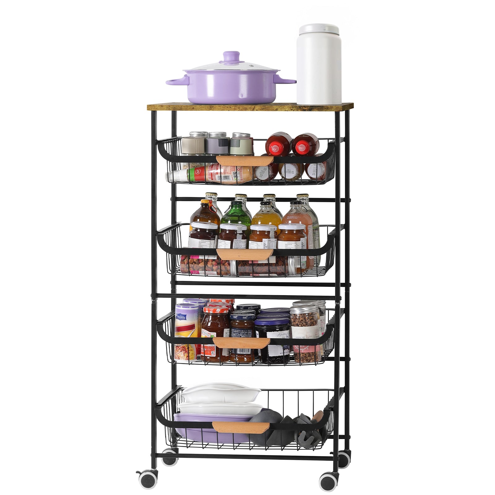 5-Tier Kitchen Utility Cart, Metal Microwave Stand, Rolling Kitchen Trolley with Wheels. Suitable for storage in kitchens, bathrooms, living rooms, bars and offices.