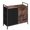 Storage Dresser with 3 Fabric Drawers & Laundry Basket, Rustic Drawer Chest Metal Frame, Bedroom Bathroom Laundry Organizer Cabinet
