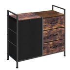 Storage Dresser with 3 Fabric Drawers & Laundry Basket, Rustic Drawer Chest Metal Frame, Bedroom Bathroom Laundry Organizer Cabinet