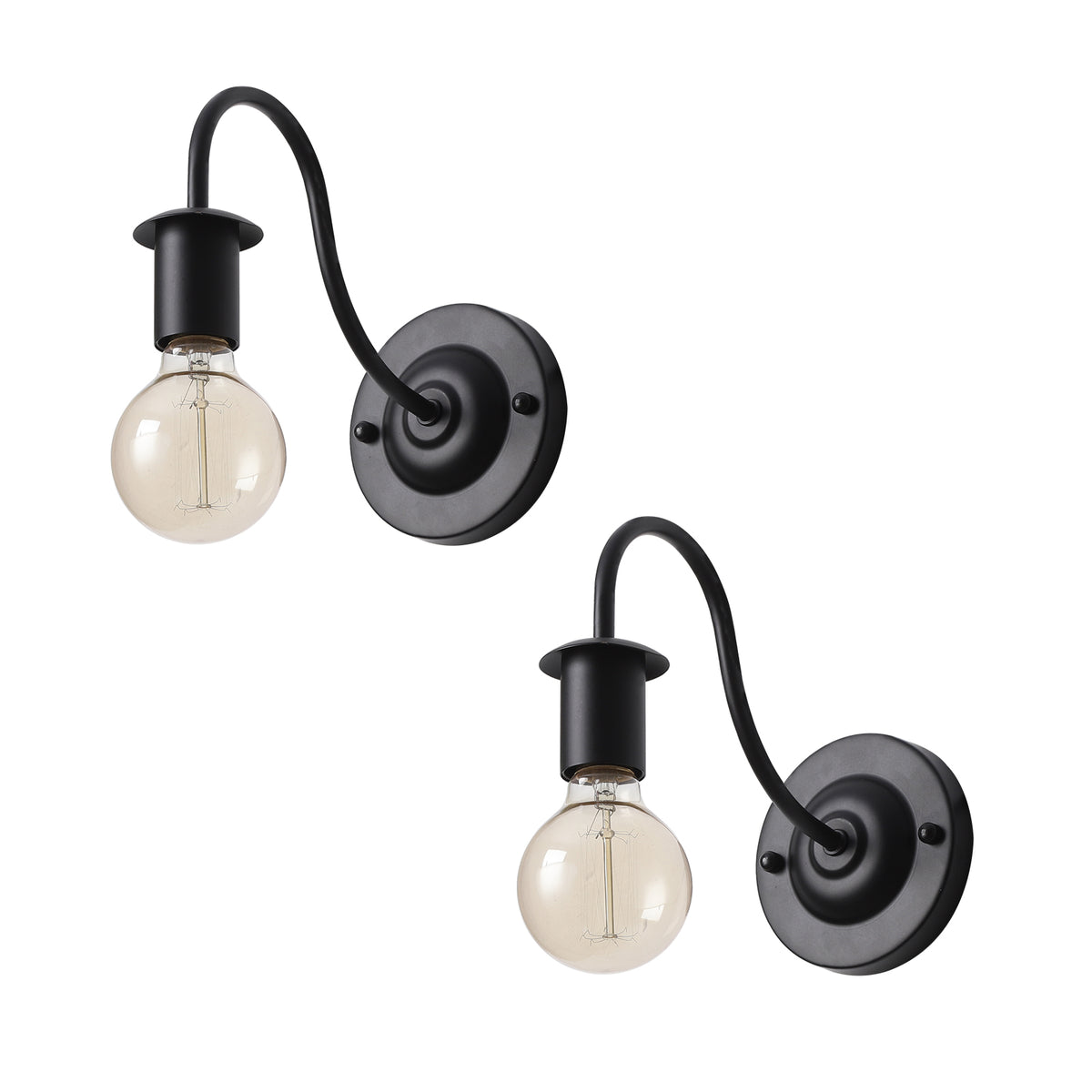 Set of 2 Vintage Wall Sconces Lamps with Metal Black Frame - Indoor Wall - Mounted Reading Light Fixtures Ideal for Bedroom Bedside, Also Suitable for Parking Lot, Warehouse, Roadways, Bistros, Shopping Malls
