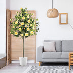 6ft Artificial Camellia Tree with Yellow Flowers, Tall Faux Blooming Tree in Pot for Indoor Outdoor Home Front Door Decor