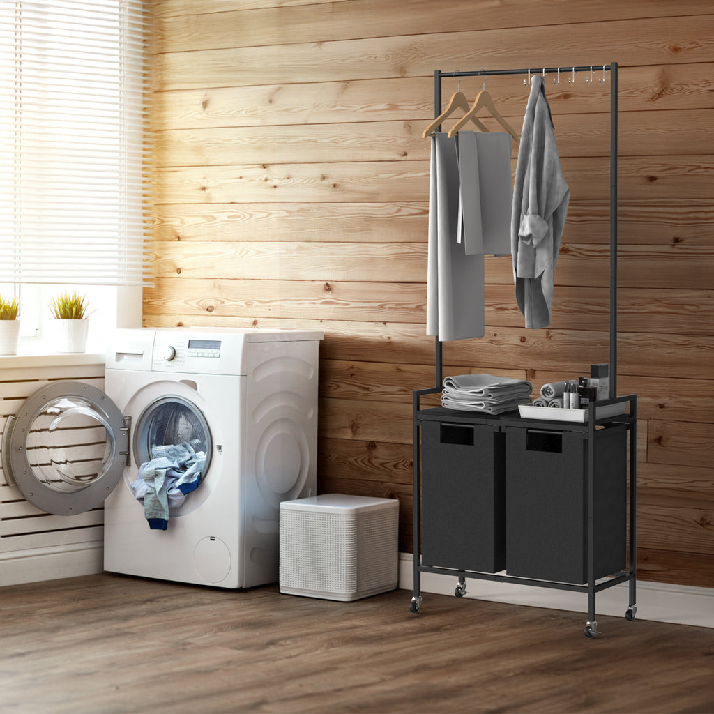 Laundry Hamper With Wheels Laundry Room Organization 2 Section Laundry Sorter with Shelf Rolling Bathroom Laundry hamper for Bathroom Bedroom