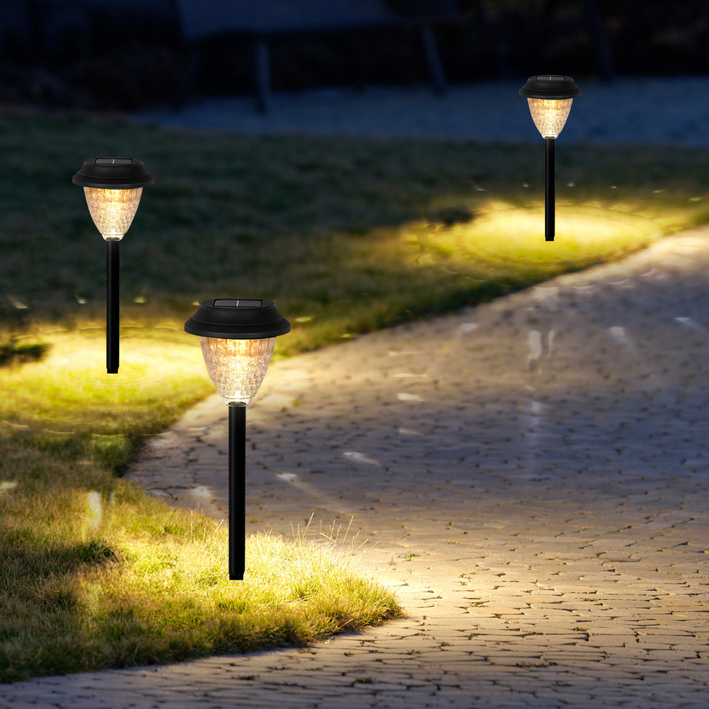 Waterproof Solar Powered Garden Path Lights Set of 8, Auto On/Off LED Crystal Ground Stake Landscape Lights, Solar Walkway Lighting for Backyard Sidewalk Lawn Decorations