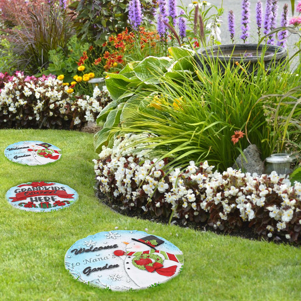 Snowman Stepping Stones Outdoor Set of 2 - 10inch Memorial Garden Pavers for Walkway, Yard & Patio