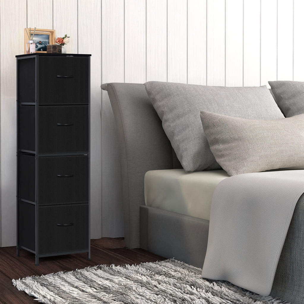51" Tall 4-Drawer Fabric Dresser Tower - Vertical Closet Organizer for Bedroom & Entryway, Slim Storage Chest with Wooden Top & Metal Frame, Black