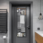 No-Drill Over-the-Door Towel Rack with Storage Basket and Hooks, Black Finish