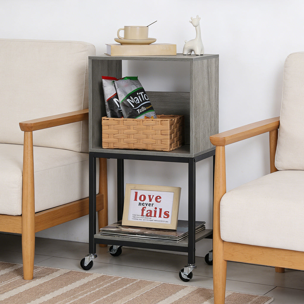 3-Tier Turntable Station and Vinyl Storage Cabinet with Built-in Charging Port, Versatile End Table for Media Organization in Living Room or Bedroom