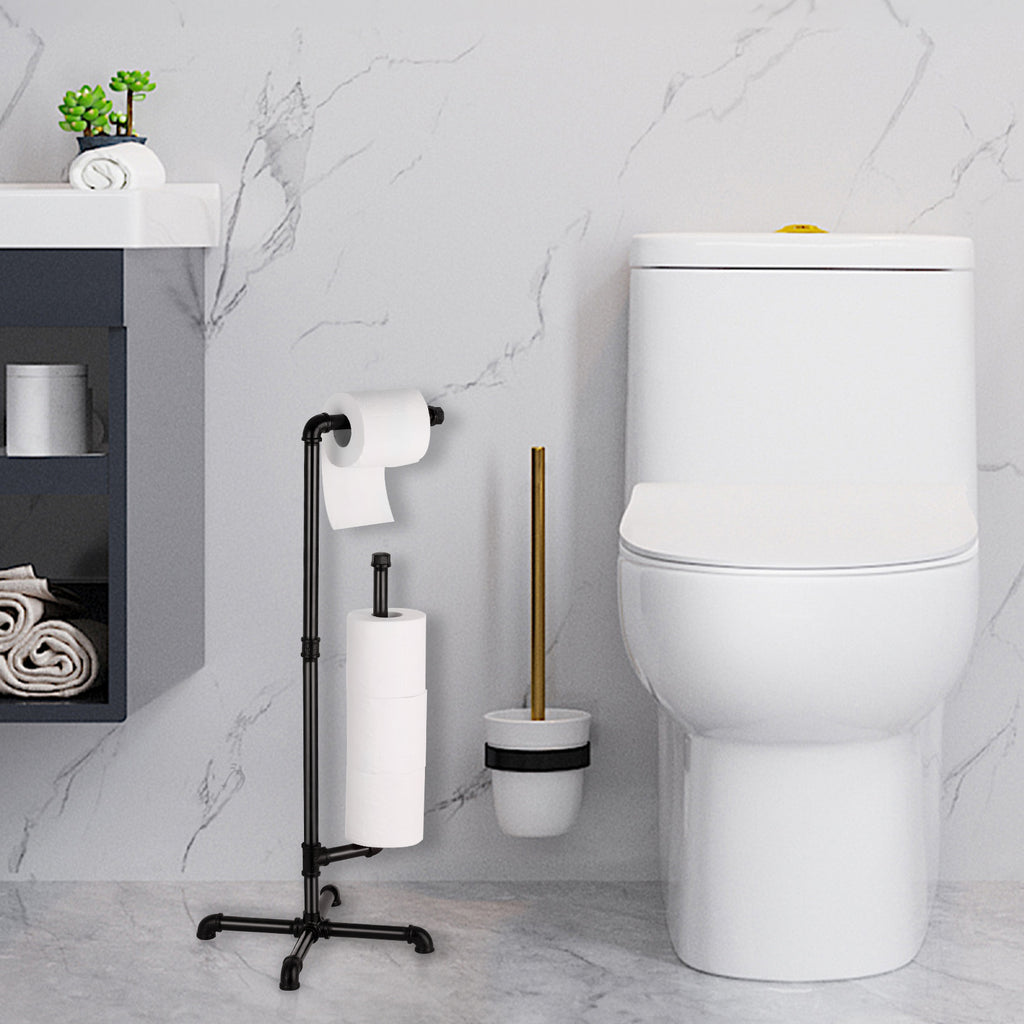 Industrial Freestanding Metal Piping Bathroom Tissue Dispenser and Reserve Storage Rack Stand