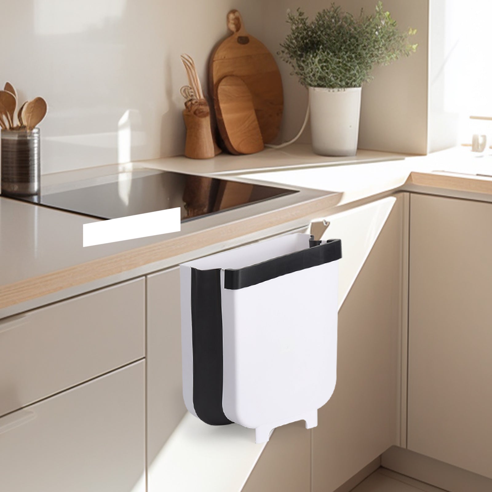Space-Saving 9L Wall-Mounted Foldable Garbage Bin for Kitchen Cabinetry, Bathrooms, and Workspaces