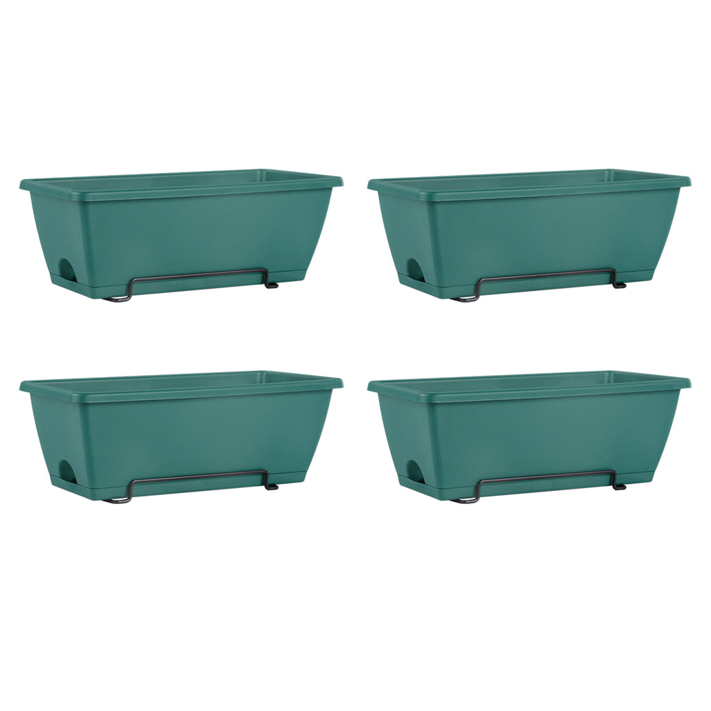 16.9 Inch Deck Railing Planter Boxes for Plants, Rectangular Hanging Window Boxes Planters with Metal Flower Pots Brackets - 4 Pack Railing Planter Box for Balcony Fences Garden