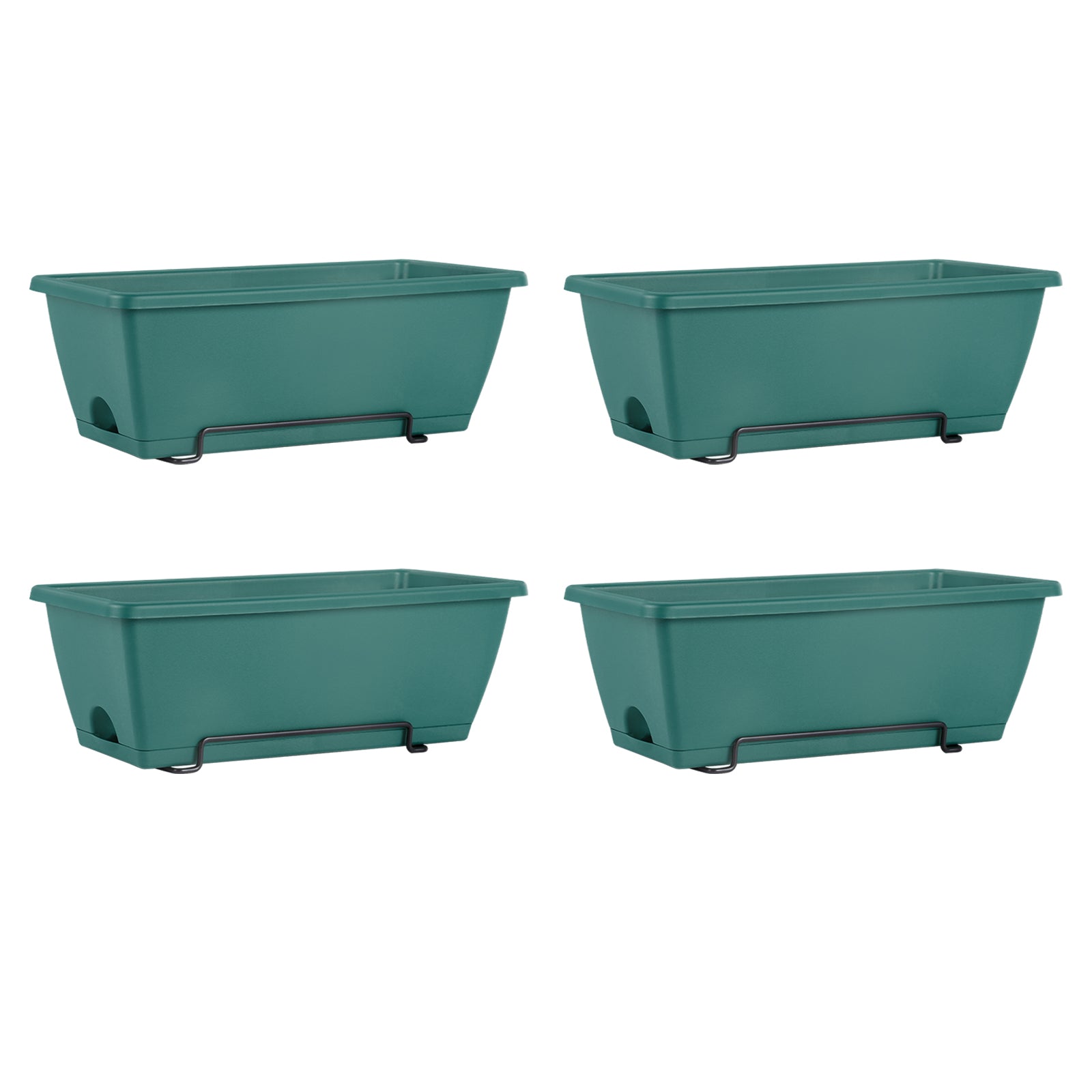 16.9 Inch Deck Railing Planter Boxes for Plants, Rectangular Hanging Window Boxes Planters with Metal Flower Pots Brackets - 4 Pack Railing Planter Box for Balcony Fences Garden