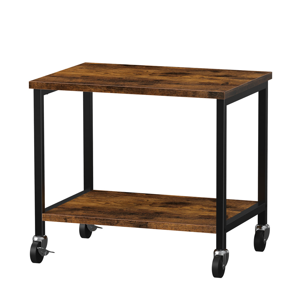 2-Tier Desktop Printer Stand - Under-Desk Rolling Office Organizer Rack with Height Adjustment, Brown,