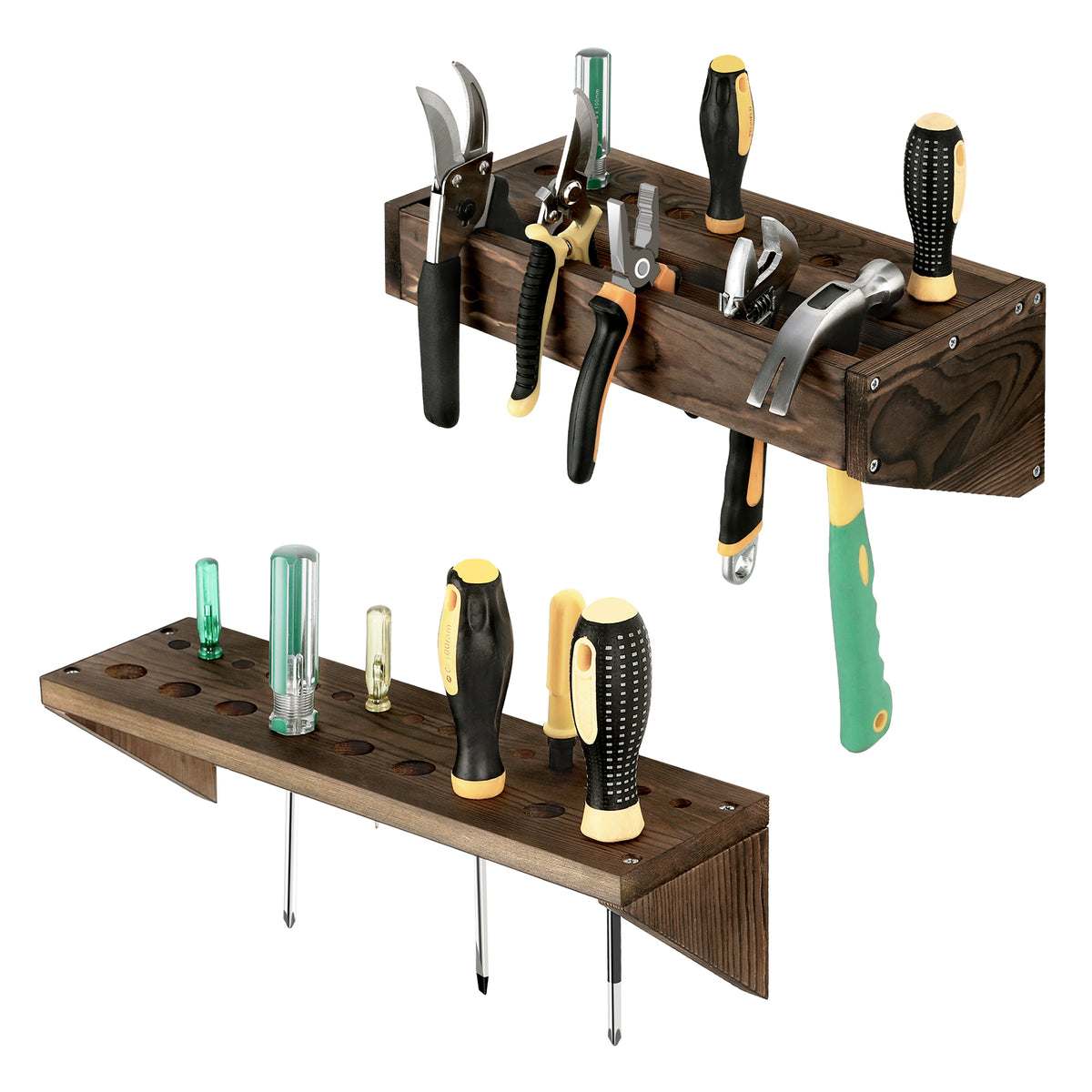 Screwdriver Organizer Wall Mount 2 Pack Wood Pliers Organizer Hammer Rack Tool Holders Organizers for Screwdriver Storage Holder for Garage Workshop, Brown