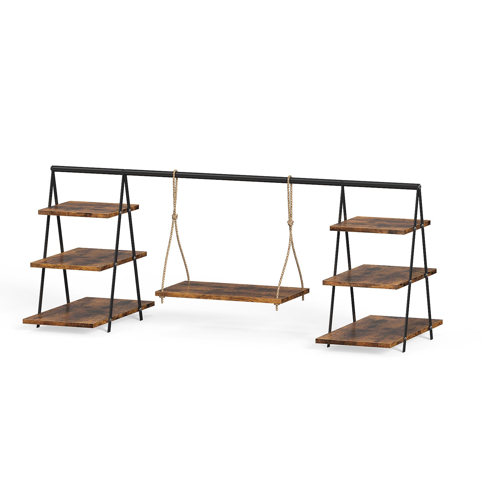 Rustic Wooden 3-Tier Cupcake Stand with Hanging Swing Shelf