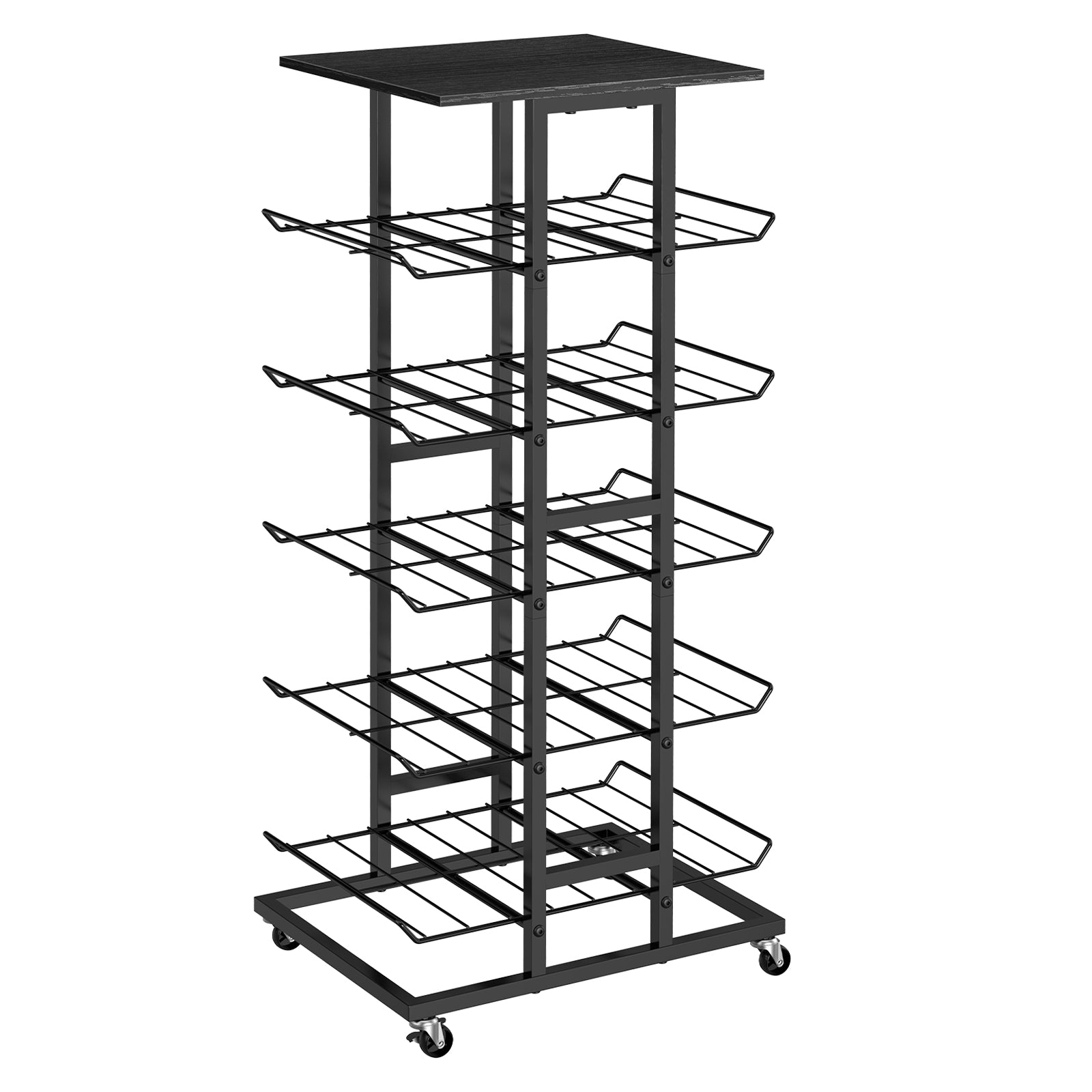 5-Tier Rolling Beverage Storage Rack with Lockable Wheels - Multi-Purpose Kitchen Pantry Organizer & Mobile Can Holder for Soda & Bottled Water