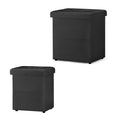 Set of 2 Black Storage Ottoman Foot Stools, Tufted Upholstered Foot Rest with Side Pocket, Collapsible Cube Ottoman Bench Max 500 LBS Capacity for Living Room, Bedroom, Sofa Side