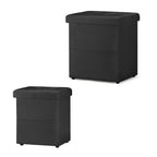 Set of 2 Black Storage Ottoman Foot Stools, Tufted Upholstered Foot Rest with Side Pocket, Collapsible Cube Ottoman Bench Max 500 LBS Capacity for Living Room, Bedroom, Sofa Side