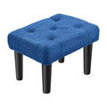 Small Teddy Velvet Foot Stool with Wood Legs, Tufted Rectangle Ottoman Foot Rest, Soft Padded Mini Footstool for Under Desk, Bedroom, Living Room, Sofa Side, Entryway, Dark Blue