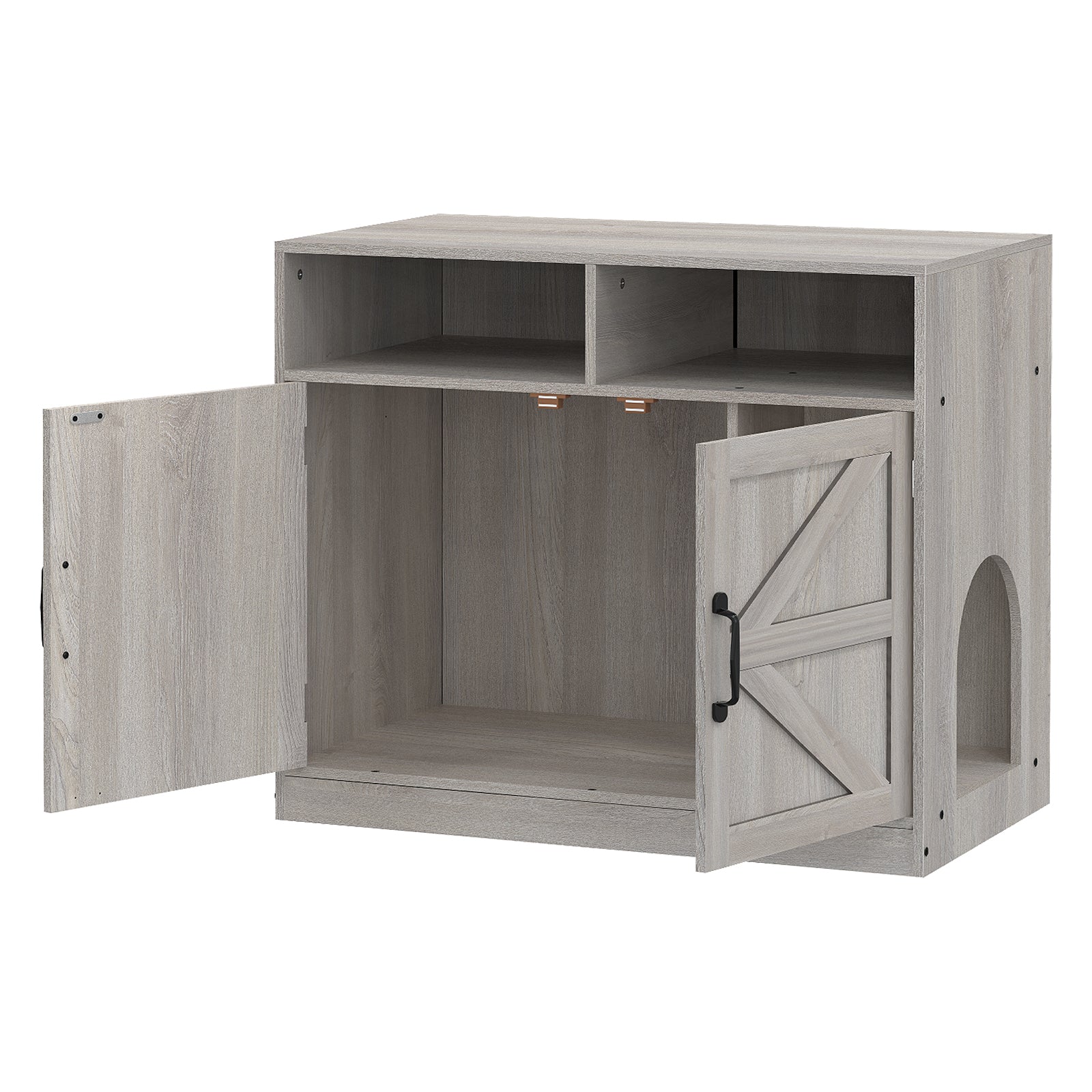 Hidden Cat Litter Box Enclosure Furniture - Modern Grey Pet House with Removable Divider & Storage Shelves