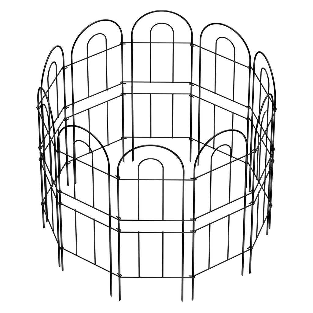 32" (H) x 10ft (L) Decorative Garden Fence - 10-Panel Rustproof Metal Wire Border & Animal Barrier for Dogs, No-Dig Landscape Fencing, Black