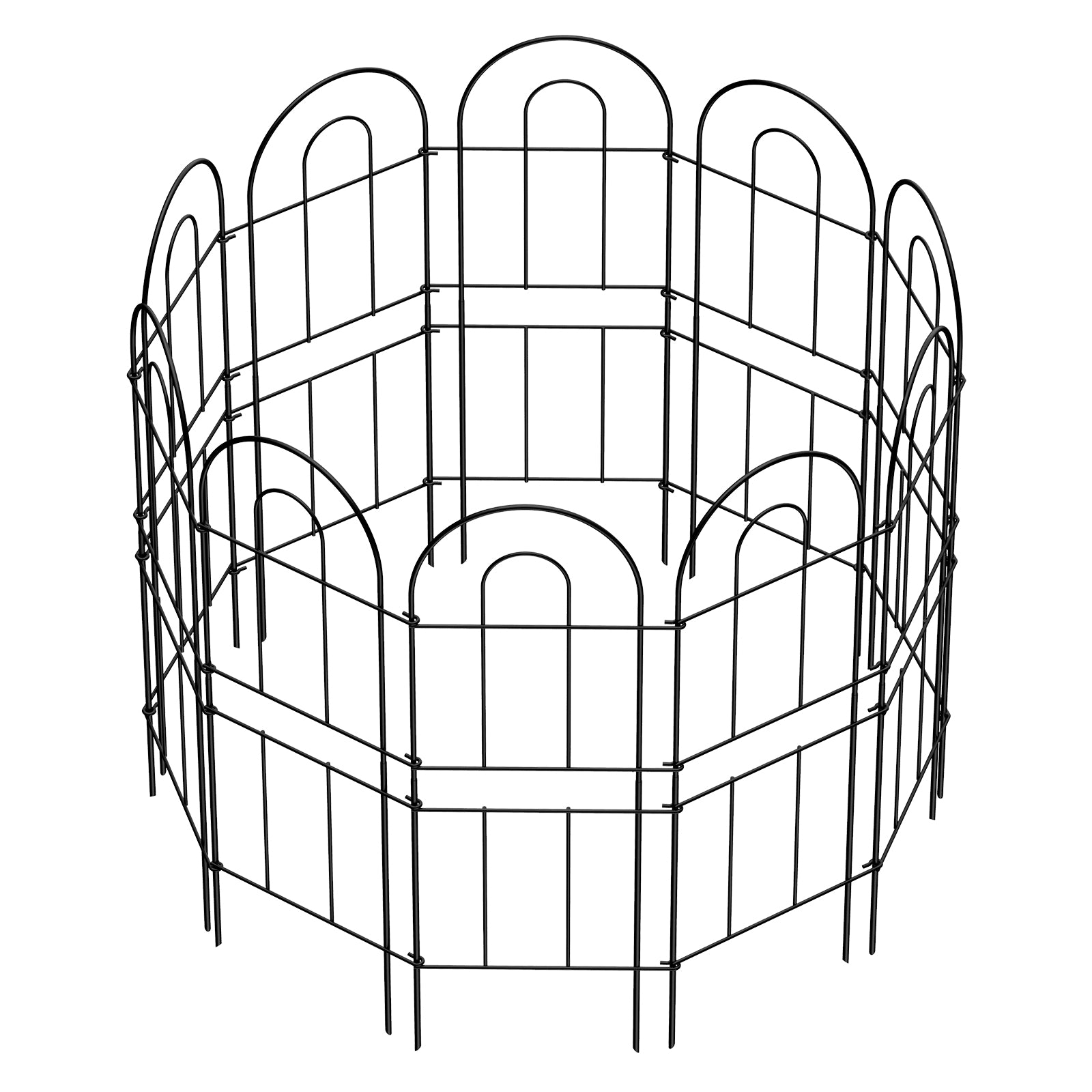 32" (H) x 10ft (L) Decorative Garden Fence - 10-Panel Rustproof Metal Wire Border & Animal Barrier for Dogs, No-Dig Landscape Fencing, Black