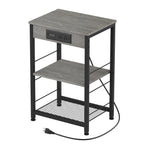 Nightstand with Charging Station Bedroom End Tables with USB Ports and Outlets 3 Tier Bed Side Table with Storage Shelves Farmhouse Night Stand with Power Charging for Living Room Study