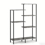 6-Tier Geometric Open Bookshelf - Farmhouse Floor Standing Display Rack & Storage Unit, Grey,